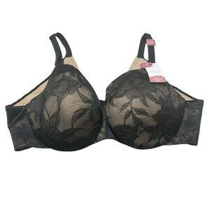 Cacique Invisible Back Smoother Bra Lightly lined, black Size 44DD NWT